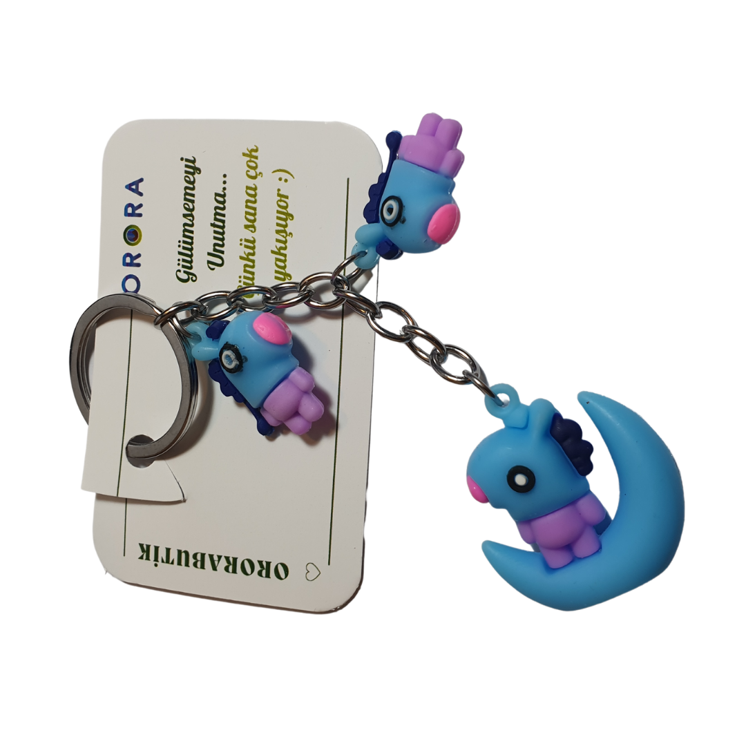 BTS BT21 KPOP Ay Figürlü Üçlü Mang Anahtarlık-10cm