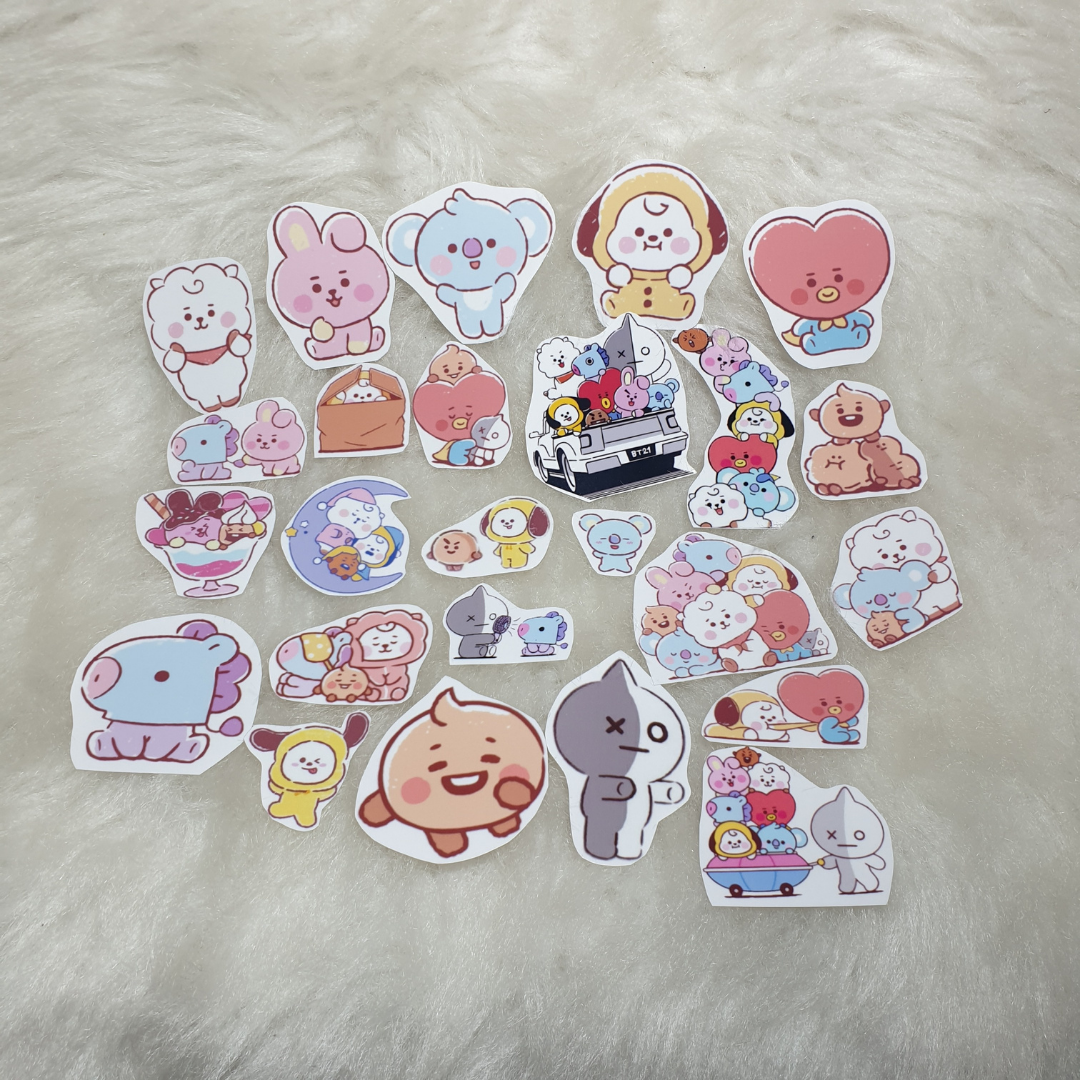 26lı Şeffaf BTS BT21 KPOP Sticker Seti