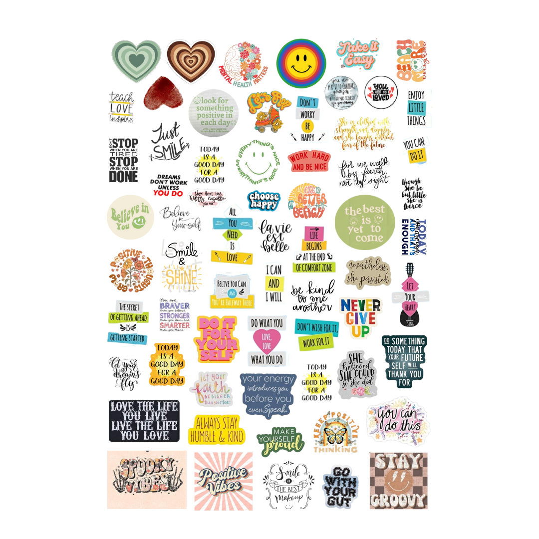 64 adet Good Vibes-Motto Sticker Seti-Motivasyon Etiket Seti