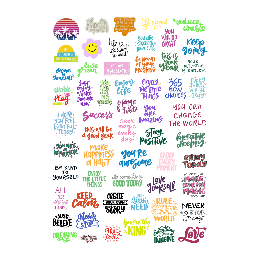 57 adet Good Vibes-Motto Sticker Seti-Motivasyon Etiket Seti