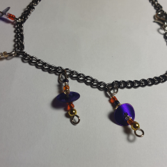 Handmade Mor Detaylı Pullu Sallantılı Choker-40cm-Ayarlanabilir
