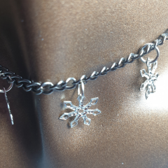 Handmade Gümüş Renk Kar Tanesi Sallantılı Choker-40cm-Ayarlanabilir