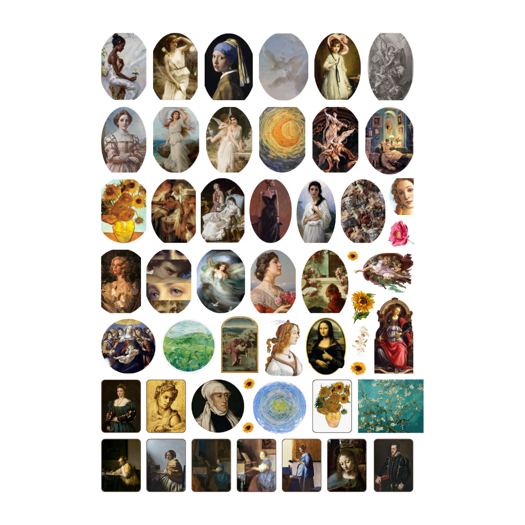 50 Adet Fairy Art Rönesans Sticker Seti-Sanat Temalı Etiket Seti