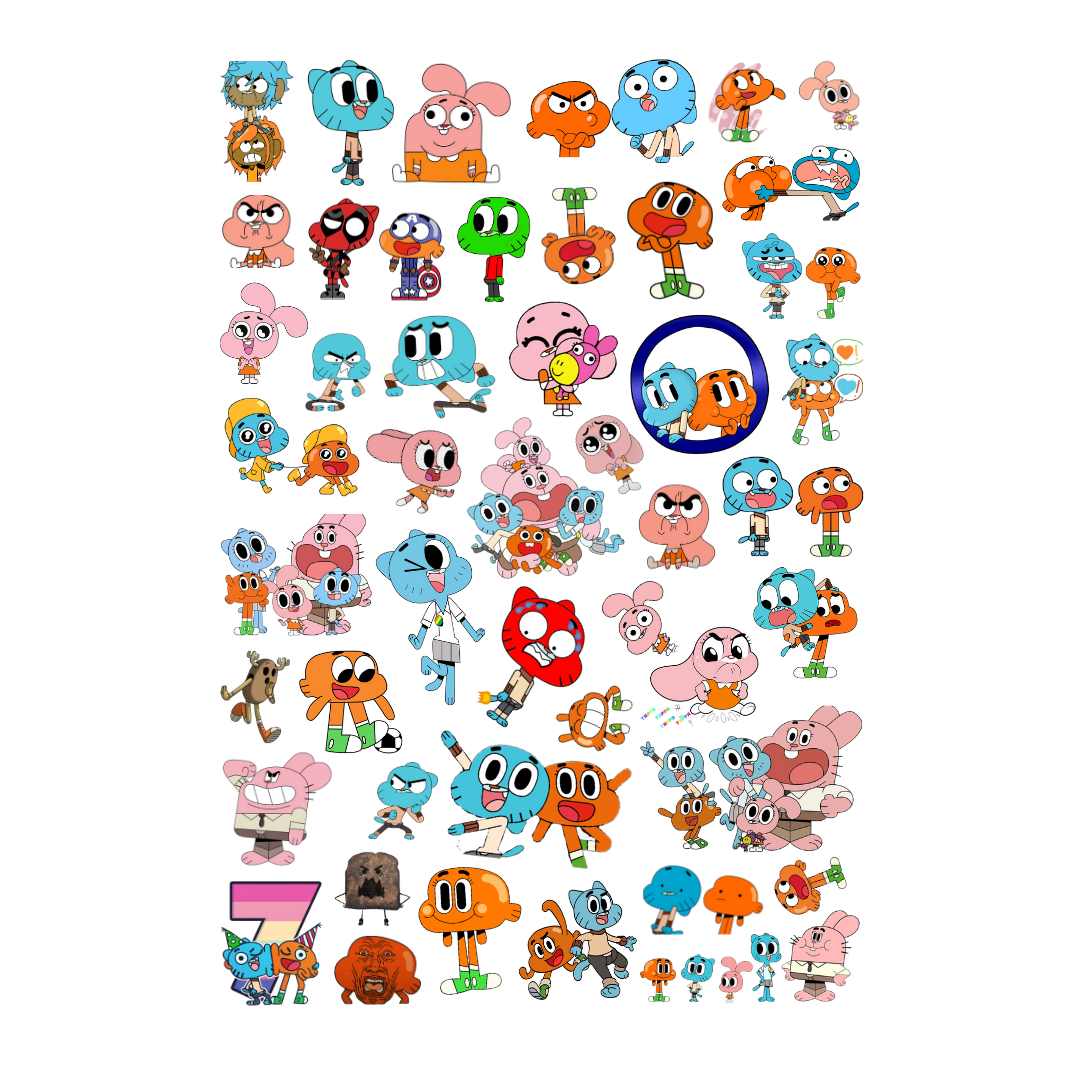 46 Adet Adventure Time Gumball Sticker Seti-Gumball ve Darwin Etiket Seti