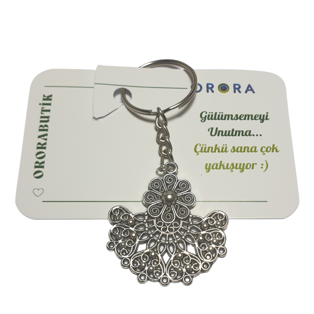Gümüş Renk 38mm Çiçek Figürlü Vintage Anahtarlık