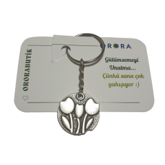 Gümüş Renk 30mm Lale Figürlü Anahtarlık