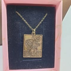 Orora Bronz/Bakır Renk 30mm Van Gogh Sunflower Figürlü Kolye