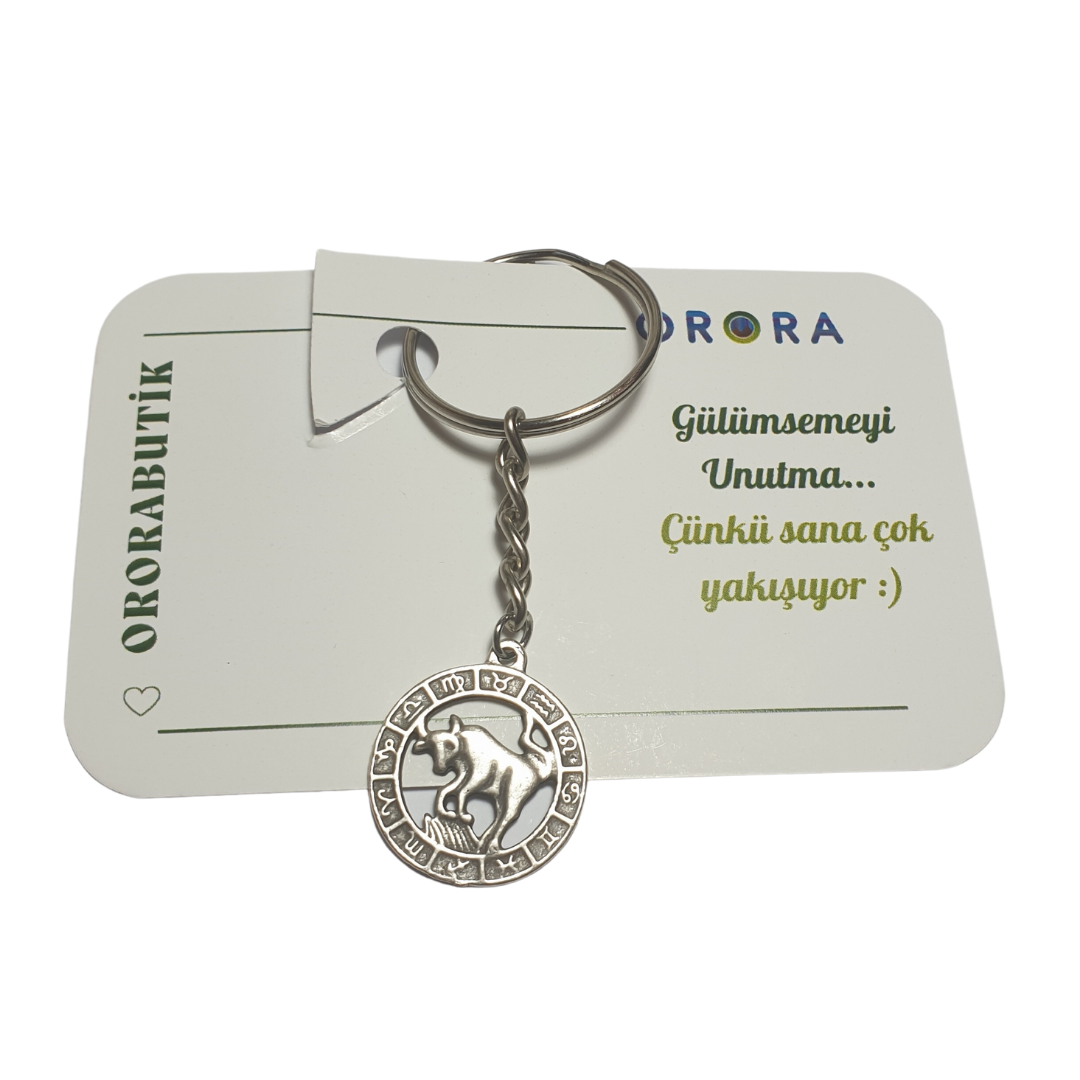 Gümüş Renk 25mm Boğa Burcu Figürlü Anahtarlık