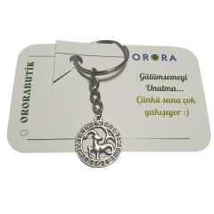 Gümüş Renk 22mm Oğlak Burcu Figürlü Anahtarlık