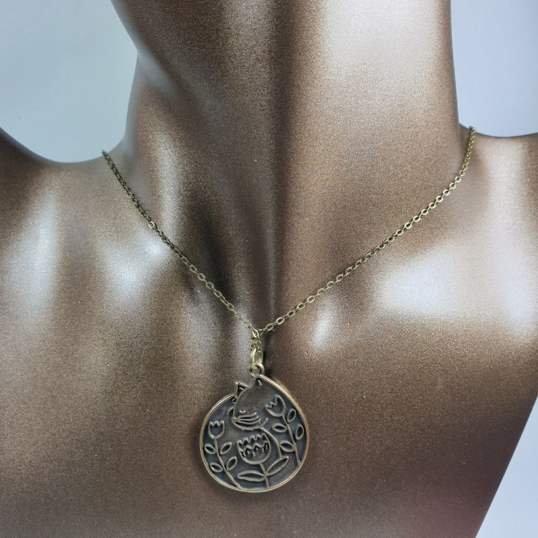 Orora Bronz/Gümüş Renk 30mm Fairycore Çiçek Figürlü Kolye