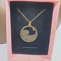 Orora Bronz/Gümüş/Bakır Renk 30mm Dalga Figürlü Kolye