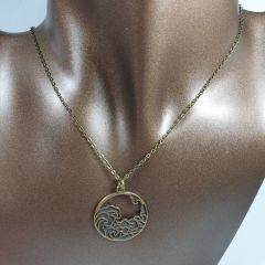Orora Bronz/Gümüş/Bakır Renk 30mm Dalga Figürlü Kolye