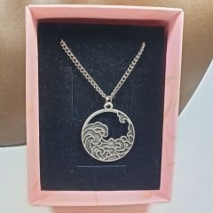 Orora Bronz/Gümüş/Bakır Renk 30mm Dalga Figürlü Kolye