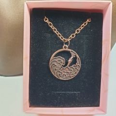 Orora Bronz/Gümüş/Bakır Renk 30mm Dalga Figürlü Kolye