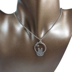 Orora Gümüş Renk 32mm Sepette Kedi Figürlü Kolye