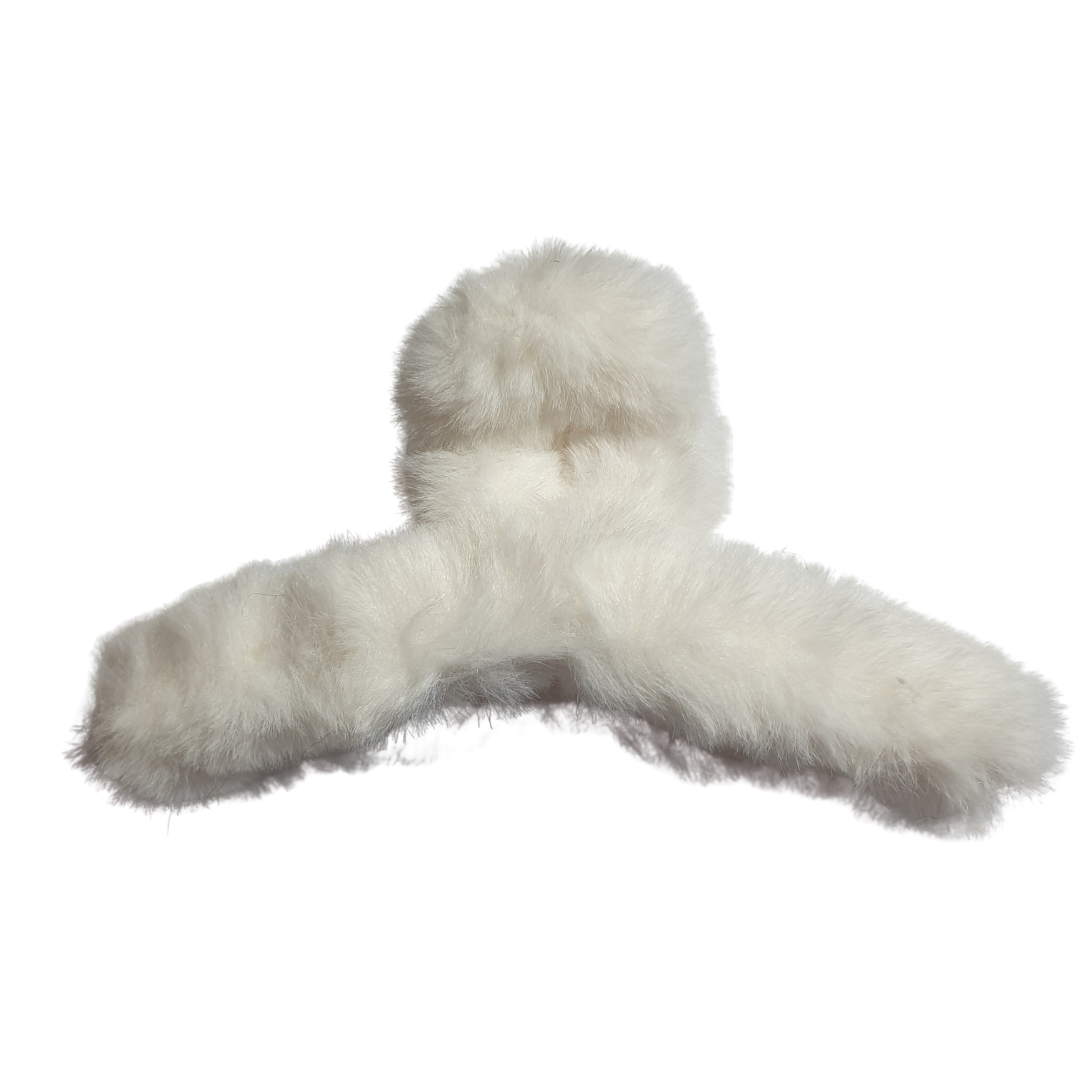 Tüylü Peluş Mandal Toka-Tekli-12cm-Beyaz
