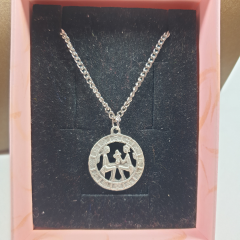 Orora Gümüş/Bakır/Bronz Renk 25mm İkizler Burcu Figürlü Kolye
