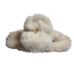 Tüylü Peluş Mandal Toka-Tekli-12cm-Bej