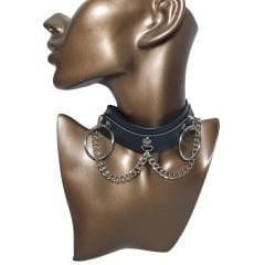 Orora Halkalı Zincirli Gotik Suni Deri Choker