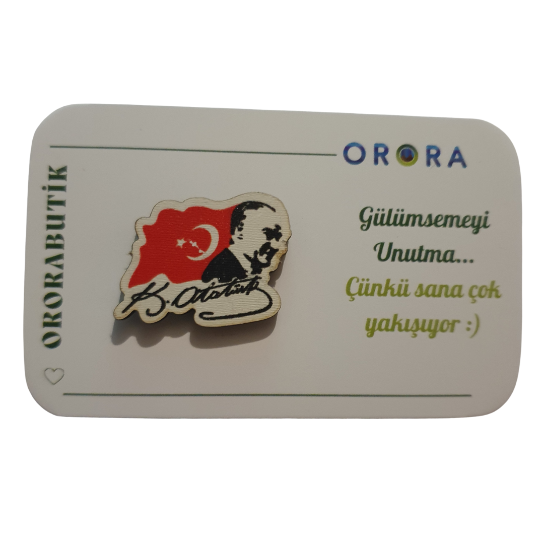 Orora Atatürk Ahşap Broş -Rozet 2-3cm