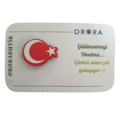 Orora Türk Bayrağı Ahşap Broş -Rozet 2-3cm