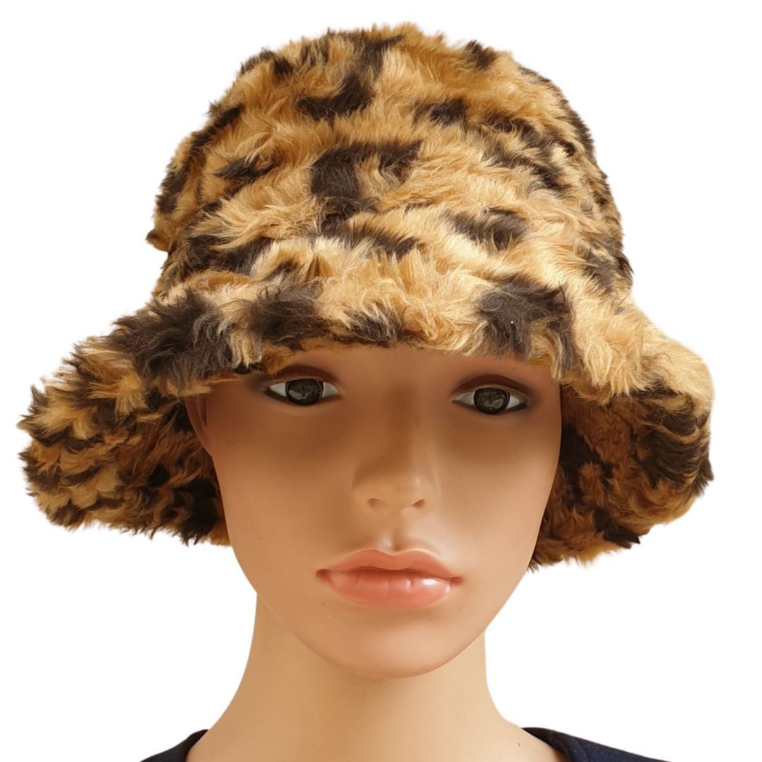 Leopar Desenli Kışlık Balıkçı Bucket Şapka