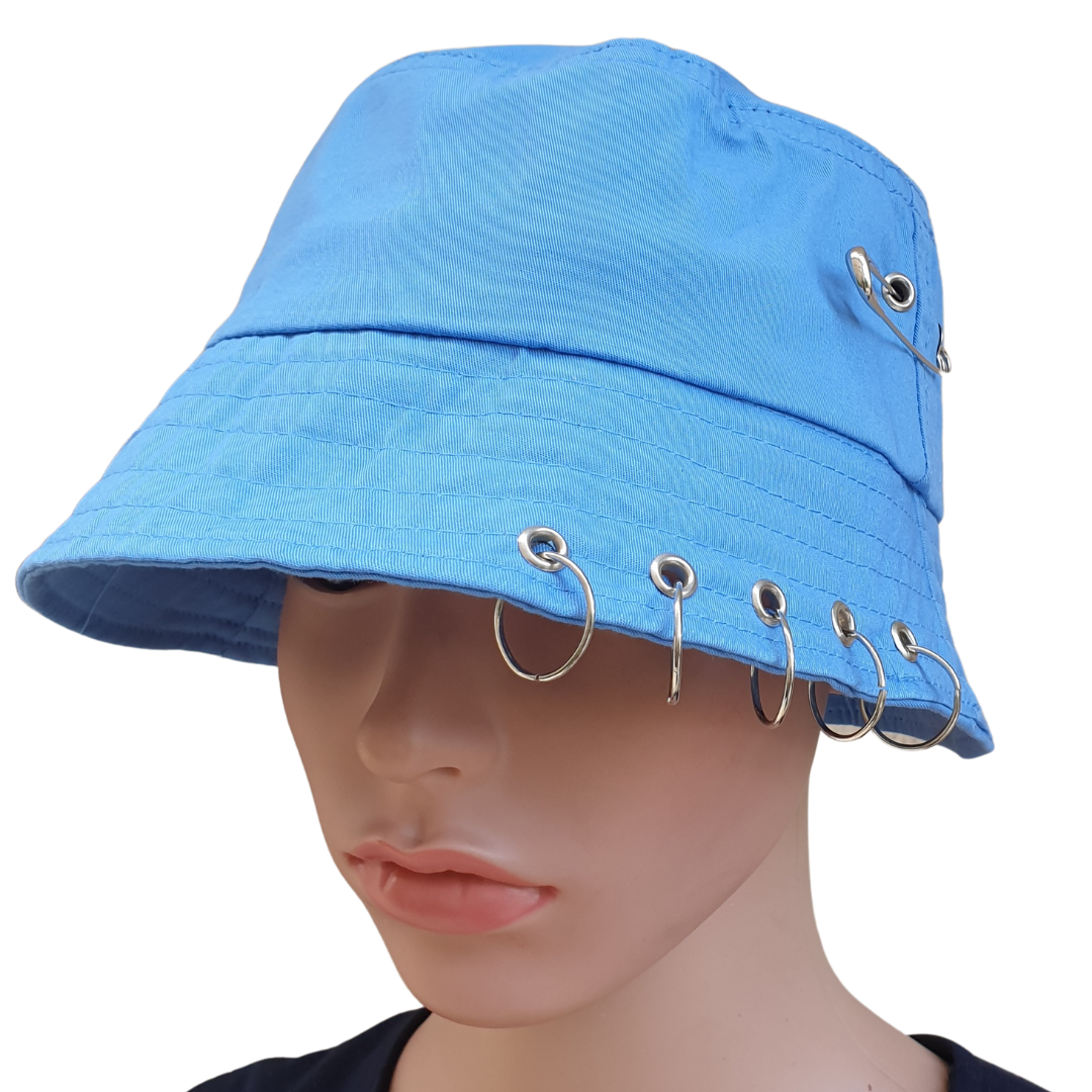 Mavi, Piercingli, Çengelli İğneli Balıkçı Bucket Şapka
