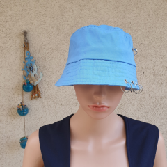 Mavi, Piercingli, Çengelli İğneli Balıkçı Bucket Şapka