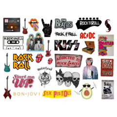 64\'lü Punk Rock Pop Vintage Sticker Etiket Seti