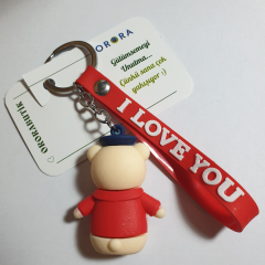 Kırmızı Ceketli ve Papyonlu Ayıcık ve I Love You (Seni Seviyorum) Figürlü Anahtarlık-5cm