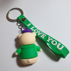 Yeşil Ceketli ve Papyonlu Ayıcık ve I Love You (Seni Seviyorum) Figürlü Anahtarlık-5cm