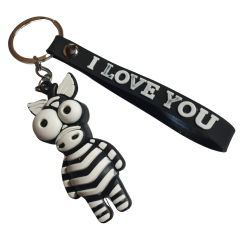 İri Gözlü Zebra ve I Love You (Seni Seviyorum) Figürlü Anahtarlık-5cm