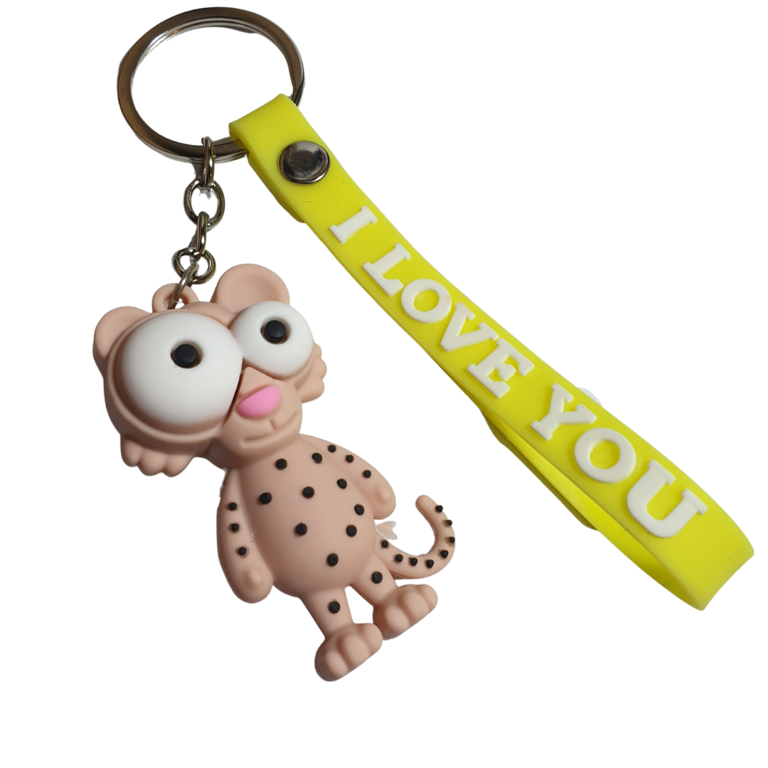 İri Gözlü Leopar ve I Love You (Seni Seviyorum) Figürlü Anahtarlık-5cm