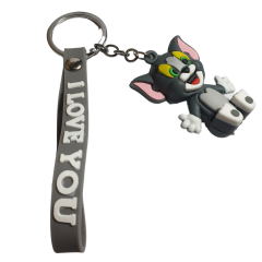 3D Tom ve Jerry ve I Love You (Seni Seviyorum) Figürlü Anahtarlık-5cm