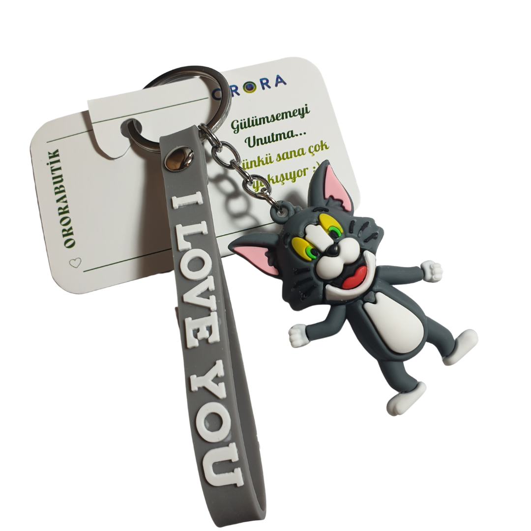 3D Tom ve Jerry ve I Love You (Seni Seviyorum) Figürlü Anahtarlık-5cm