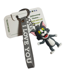 3D Tom ve Jerry ve I Love You (Seni Seviyorum) Figürlü Anahtarlık-5cm