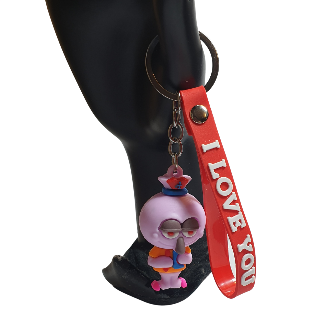 Sünger Bob, Squidward Kawai ve I Love You (Seni Seviyorum) Figürlü Anahtarlık-5cm