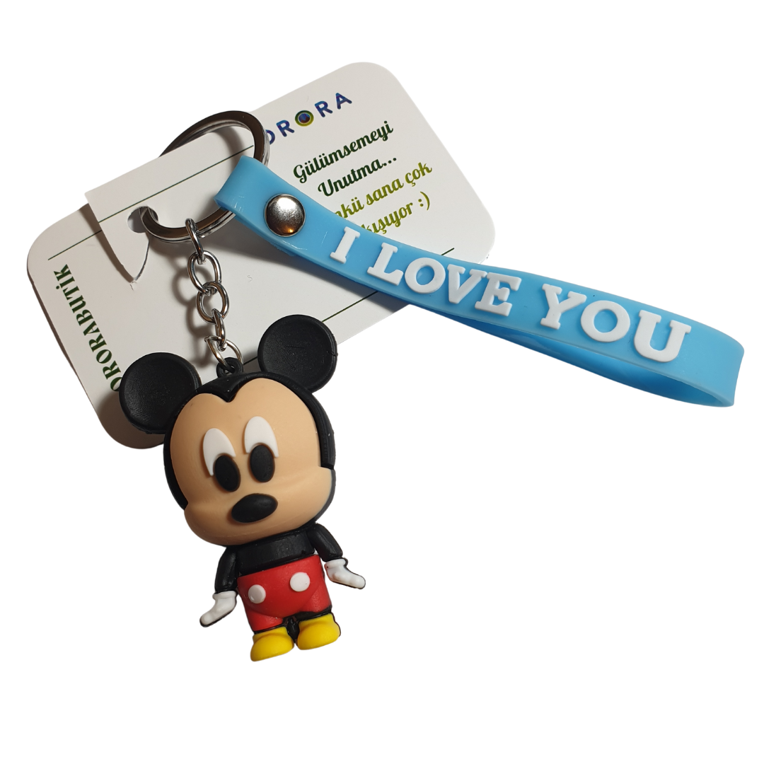 Mickey Mouse ve I Love You (Seni Seviyorum) Figürlü Anahtarlık-5cm