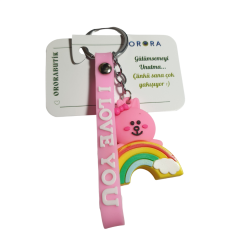 Gökkuşağı figürlü Tavşan, Cooky ve I Love You (Seni Seviyorum) Figürlü Anahtarlık-5cm