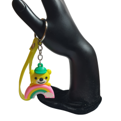 Yeşil Şapkalı, Gökkuşağı figürlü Ayıcık ve I Love You (Seni Seviyorum) Figürlü Anahtarlık-5cm