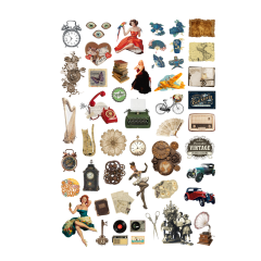 52\'li Vintage Fairycore Retro Sticker Seti-Vintage Etiket Seti